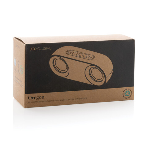 Oregon 10W Lautsprecher aus RCS recyc. Kunststoff und Kork braun bedrucken, Art.-Nr. P329.619 Oregon 10W Lautsprecher aus RCS recyc. Kunststoff und Kork braun bedrucken, Art.-Nr. P329.619