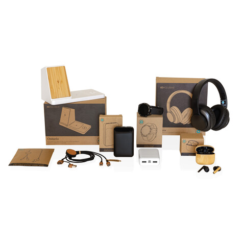 TWS-Kopfhörer aus RCS recyceltem Kunststoff und Bambus braun bedrucken, Art.-Nr. P329.939 TWS-Kopfhörer aus RCS recyceltem Kunststoff und Bambus braun bedrucken, Art.-Nr. P329.939