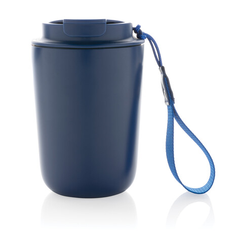 Cuppa Vakuumbecher aus RCS-Stahl mit Umhängeband blau bedrucken, Art.-Nr. P435.025 Cuppa Vakuumbecher aus RCS-Stahl mit Umhängeband blau bedrucken, Art.-Nr. P435.025