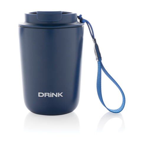 Cuppa Vakuumbecher aus RCS-Stahl mit Umhängeband blau bedrucken, Art.-Nr. P435.025 Cuppa Vakuumbecher aus RCS-Stahl mit Umhängeband blau bedrucken, Art.-Nr. P435.025