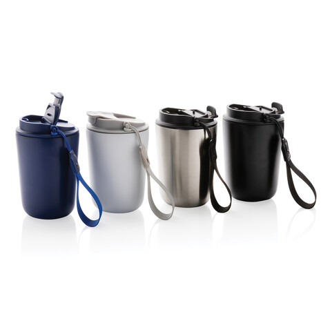 Cuppa Vakuumbecher aus RCS-Stahl mit Umhängeband blau bedrucken, Art.-Nr. P435.025 Cuppa Vakuumbecher aus RCS-Stahl mit Umhängeband blau bedrucken, Art.-Nr. P435.025