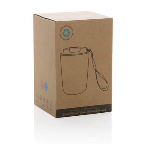 Cuppa Vakuumbecher aus RCS-Stahl mit Umhängeband blau bedrucken, Art.-Nr. P435.025 Cuppa Vakuumbecher aus RCS-Stahl mit Umhängeband blau bedrucken, Art.-Nr. P435.025