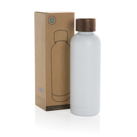 Wood Vakuumflasche aus RCS recyceltem Stainless-Steel weiß bedrucken, Art.-Nr. P435.533 Wood Vakuumflasche aus RCS recyceltem Stainless-Steel weiß bedrucken, Art.-Nr. P435.533