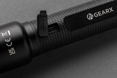 Große Gear X Taschenlampe aus RCS recycelt. Alu mit USB-Akku schwarz bedrucken, Art.-Nr. P513.921 Große Gear X Taschenlampe aus RCS recycelt. Alu mit USB-Akku schwarz bedrucken, Art.-Nr. P513.921