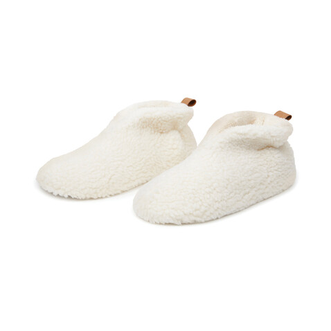 VINGA Santos kuschelige Hausschuhe aus RCS recyceltem PET off white bedrucken, Art.-Nr. V499211LXL