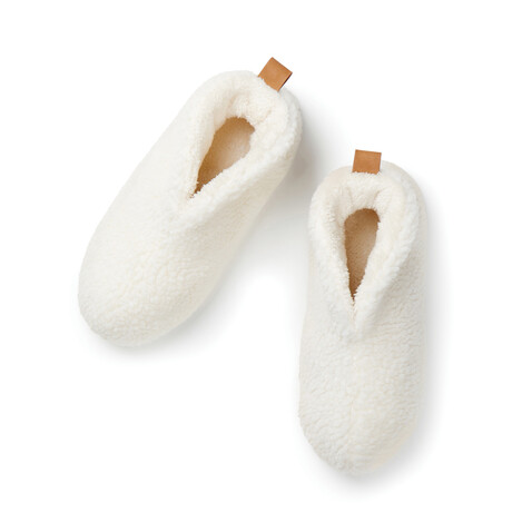 VINGA Santos kuschelige Hausschuhe aus RCS recyceltem PET off white bedrucken, Art.-Nr. V499201SM