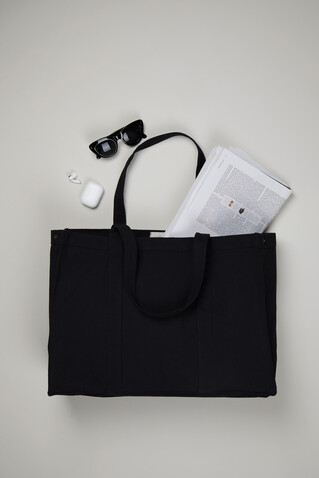 VINGA Hilo AWARE™ Maxi-Tasche aus recyceltem Canvas schwarz bedrucken, Art.-Nr. V762011