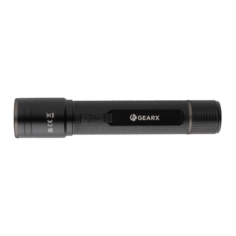 Gear X Taschenlampe aus RCS recycelt. Aluminium mit USB-Akku schwarz bedrucken, Art.-Nr. P513.901 Gear X Taschenlampe aus RCS recycelt. Aluminium mit USB-Akku schwarz bedrucken, Art.-Nr. P513.901