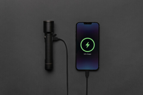 Große Gear X Taschenlampe aus RCS recycelt. Alu mit USB-Akku schwarz bedrucken, Art.-Nr. P513.921 Große Gear X Taschenlampe aus RCS recycelt. Alu mit USB-Akku schwarz bedrucken, Art.-Nr. P513.921