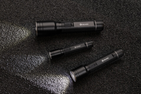 Große Gear X Taschenlampe aus RCS recycelt. Alu mit USB-Akku schwarz bedrucken, Art.-Nr. P513.921 Große Gear X Taschenlampe aus RCS recycelt. Alu mit USB-Akku schwarz bedrucken, Art.-Nr. P513.921