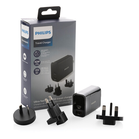 Philips Ultra Fast PD Travel-Charger schwarz bedrucken, Art.-Nr. P301.181 Philips Ultra Fast PD Travel-Charger schwarz bedrucken, Art.-Nr. P301.181