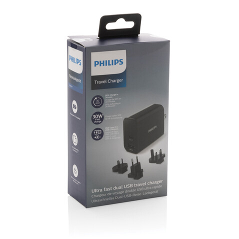 Philips Ultra Fast PD Travel-Charger schwarz bedrucken, Art.-Nr. P301.181 Philips Ultra Fast PD Travel-Charger schwarz bedrucken, Art.-Nr. P301.181