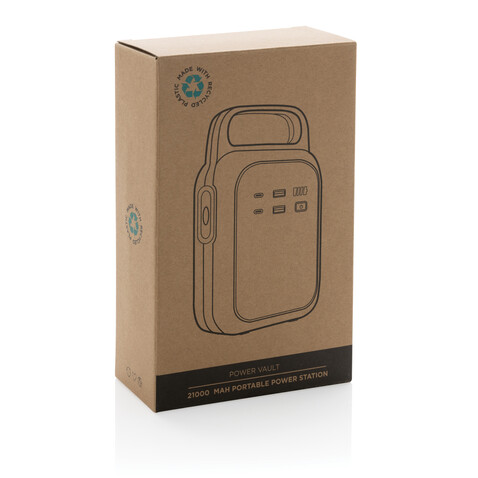 Power Vault 21.000mAh tragbare Powerstation aus RCS rPlastik schwarz bedrucken, Art.-Nr. P322.331