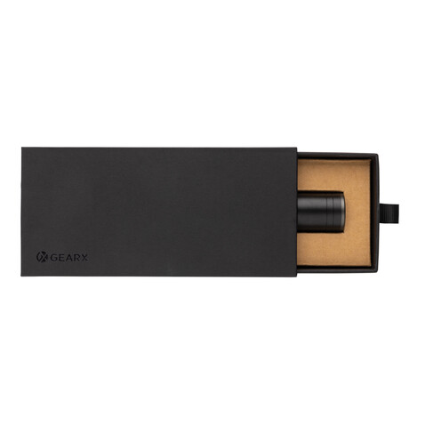 Gear X Taschenlampe aus RCS recycelt. Aluminium mit USB-Akku schwarz bedrucken, Art.-Nr. P513.901 Gear X Taschenlampe aus RCS recycelt. Aluminium mit USB-Akku schwarz bedrucken, Art.-Nr. P513.901