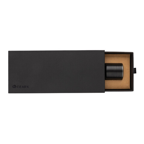 Große Gear X Taschenlampe aus RCS recycelt. Alu mit USB-Akku schwarz bedrucken, Art.-Nr. P513.921 Große Gear X Taschenlampe aus RCS recycelt. Alu mit USB-Akku schwarz bedrucken, Art.-Nr. P513.921